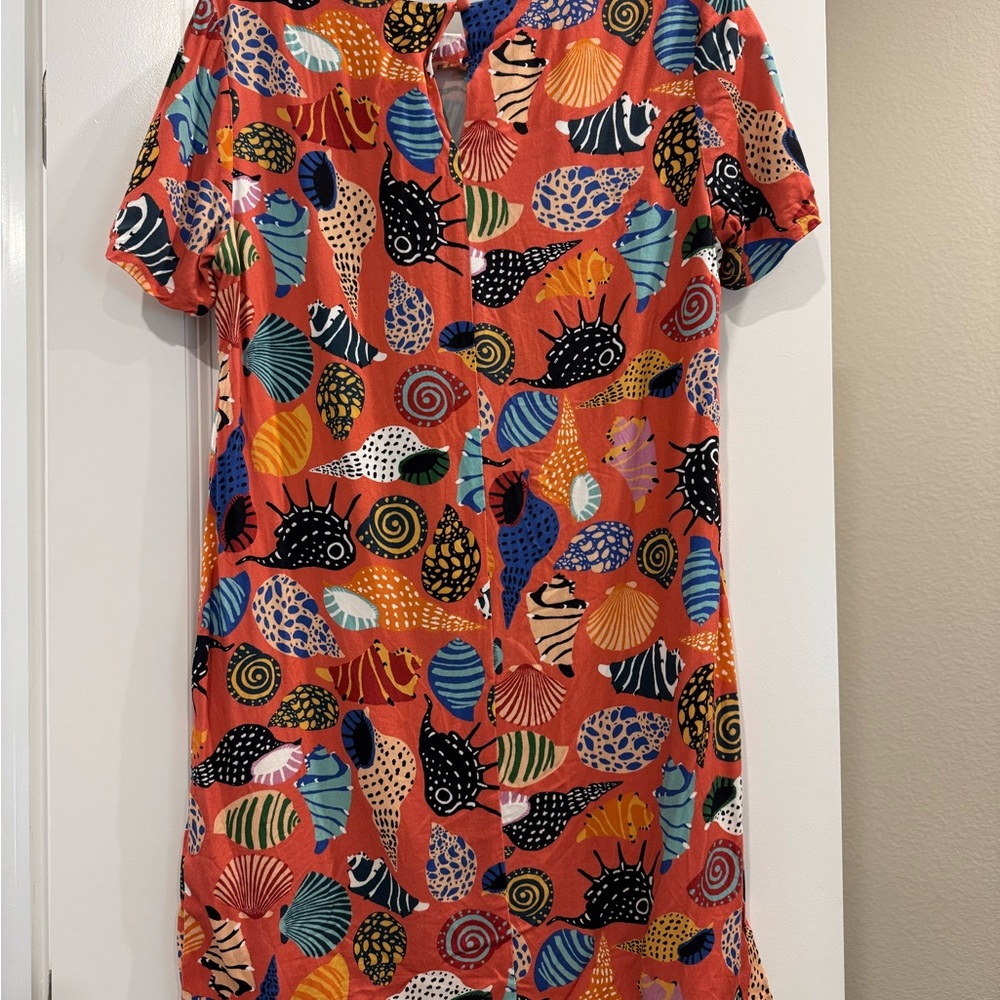 Vibrant Coral Seashell Print Dress